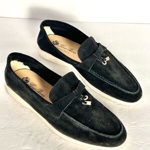 Loro Piana Suede Summer Charms Walk Women Black Loafer Size EU 43 US 12